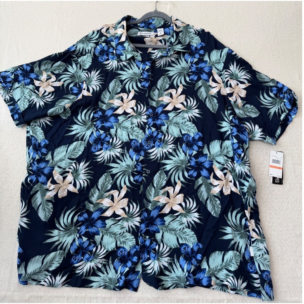 Cubavera Mens Big & Tall Tropical Floral Button Down Shirt Insignia Blue 3X NEW